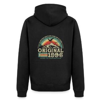 Original seit 1996 Limited Edition - Unisex Premium Bio Zip Hoodie - Schwarz - Hinten - Nico (187cm)