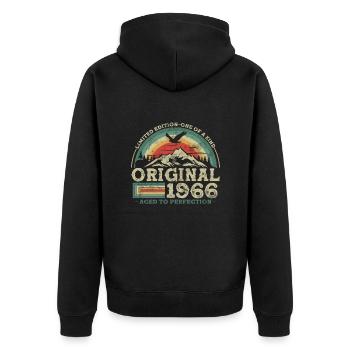 Original seit 1966 limitierte Auflage - Unisex Premium Bio Zip Hoodie - Schwarz - Hinten - Nico (187cm)