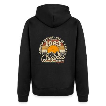 Cadeau d’anniversaire Millésime 1963 - Veste à capuche bio Premium Unisexe - noir - Dos - Nico (187cm)