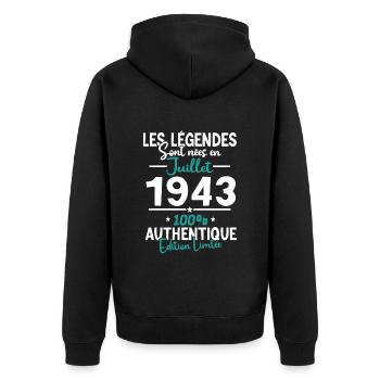Cadeau d'anniversaire Juillet 1943 80 ans en 2023 - Veste à capuche bio Premium Unisexe - noir - Dos - Nico (187cm)