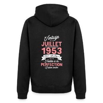 Cadeau anniversaire juillet 1953 - 70 ans en 2023 - Veste à capuche bio Premium Unisexe - noir - Dos - Nico (187cm)