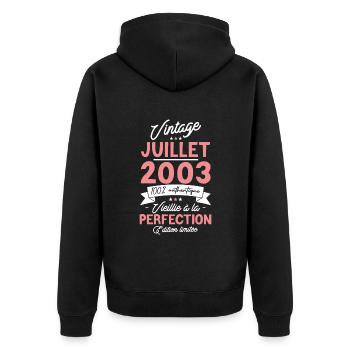 Cadeau d'anniversaire 20 ans - Juillet 2003 - Veste à capuche bio Premium Unisexe - noir - Dos - Nico (187cm)