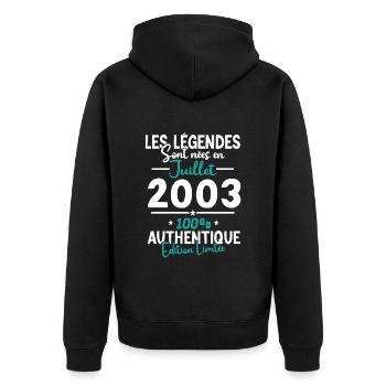 Cadeau Anniv. Juillet 2003 - 20 ans - Veste à capuche bio Premium Unisexe - noir - Dos - Nico (187cm)