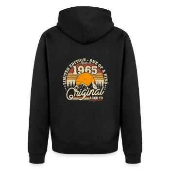 Geburtstagsgeschenk 1965 - Unisex Premium Bio Zip Hoodie - Schwarz - Hinten - Nico (187cm)