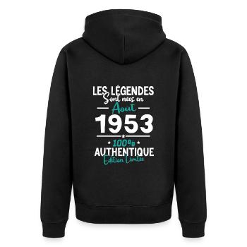 Cadeau Anniversaire août 1953 - Veste à capuche bio Premium Unisexe - noir - Dos - Nico (187cm)