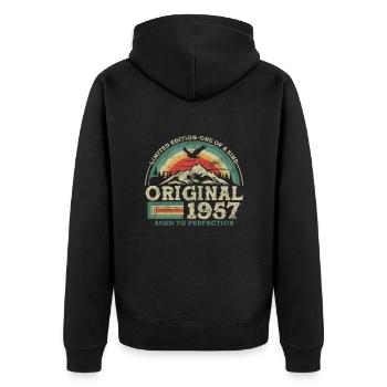 Geburtstagsgeschenk 1957 - 66 Jahre - Unisex Premium Bio Zip Hoodie - Schwarz - Hinten - Nico (187cm)