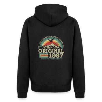 Vintage Geburtstagsgeschenk 1987 - Unisex Premium Bio Zip Hoodie - Schwarz - Hinten - Nico (187cm)