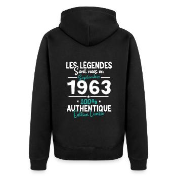 Cadeau Anniversaire septembre 1963 60 ans - Veste à capuche bio Premium Unisexe - noir - Dos - Nico (187cm)