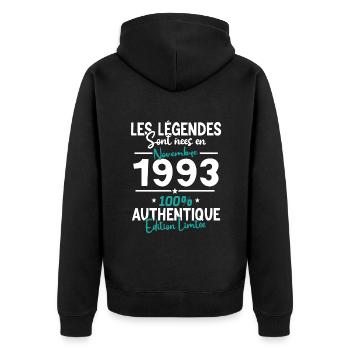 Les Légendes Novembre 1993 - 30 ans - Veste à capuche bio Premium Unisexe - noir - Dos - Nico (187cm)