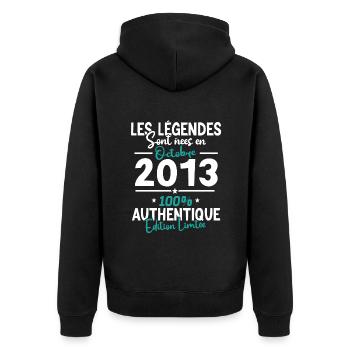 Legends Oktober 2013 - 10 Jahre - Unisex Premium Bio Zip Hoodie - Schwarz - Hinten - Nico (187cm)
