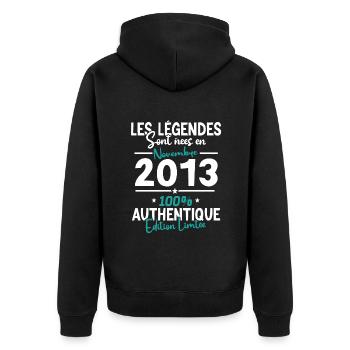 Legends born in November 2013 - 10 years old - Unisex Premium Organic Zip Hoodie - black - Back - Nico (187cm)