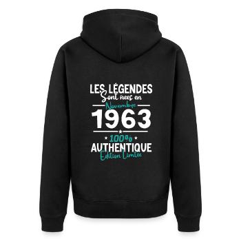 Cadeau Anniversaire Novembre 1963 60 Ans - Veste à capuche bio Premium Unisexe - noir - Dos - Nico (187cm)