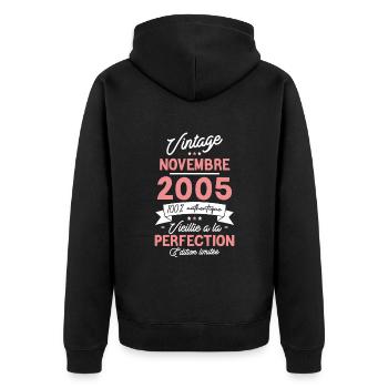 Cadeau Anniversaire Novembre 2005 18 Ans - Unisex Premium Bio Zip Hoodie - Schwarz - Hinten - Nico (187cm)