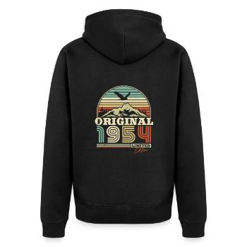 Geburtstagsgeschenk Vintage 1954 70 Jahre - Unisex Premium Bio Zip Hoodie - Schwarz - Hinten - Nico (187cm)
