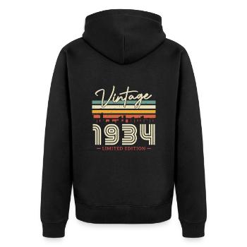 Vintage 1934 - 90 Jahre Limited Edition - Unisex Premium Bio Zip Hoodie - Schwarz - Hinten - Nico (187cm)