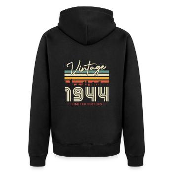 Vintage 1944 - 80 Jahre Limited Edition - Unisex Premium Bio Zip Hoodie - Schwarz - Hinten - Nico (187cm)