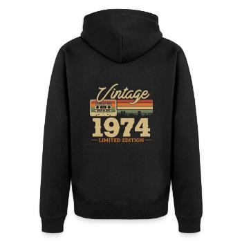 Vintage 1974 50 Jahre Limited Edition - Unisex Premium Bio Zip Hoodie - Schwarz - Hinten - Nico (187cm)