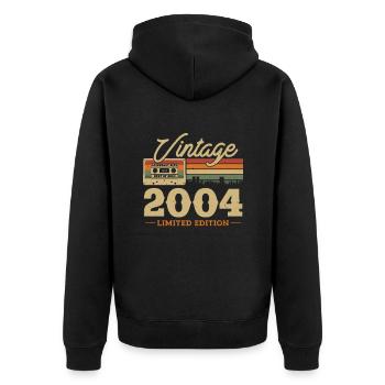 Vintage 2004 - 20 Jahre Limited Edition - Unisex Premium Bio Zip Hoodie - Schwarz - Hinten - Nico (187cm)