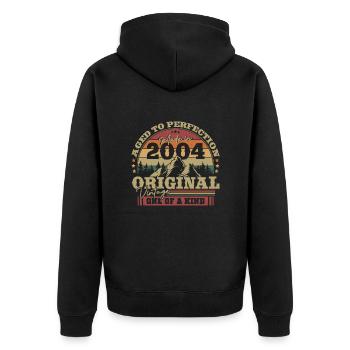 Perfektion erreicht! 20 Jahre Original Vintage - Unisex Premium Bio Zip Hoodie - Schwarz - Hinten - Nico (187cm)