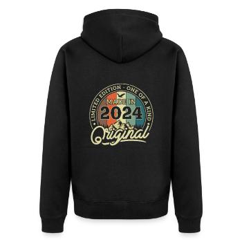 Vintage Geburtstagsfreude - Unisex Premium Bio Zip Hoodie - Schwarz - Hinten - Nico (187cm)