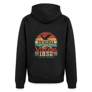 Orig. 1932 91/92 y. Vintage Birthday Retro - Unisex Premium Organic Zip Hoodie - black - Back - Nico (187cm)