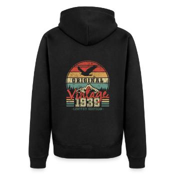 Original Vintage 1939 84/85 Ans - Unisex Premium Organic Zip Hoodie - black - Back - Nico (187cm)