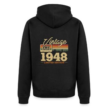 1948 - 75/76. Geburtstag - Unisex Premium Bio Zip Hoodie - Schwarz - Hinten - Nico (187cm)