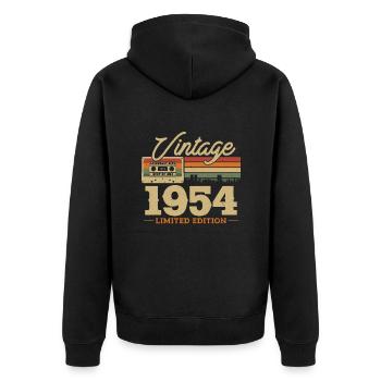 1954 - 69/70 Geburtstag - Unisex Premium Bio Zip Hoodie - Schwarz - Hinten - Nico (187cm)