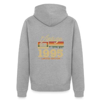 1995 - 28/29 Jahre Geburtstag - Unisex Premium Bio Zip Hoodie - Grau meliert - Hinten - Nico (187cm)