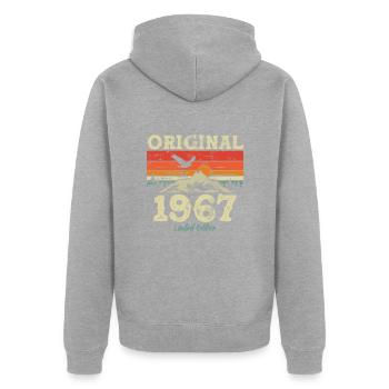 Geschenk 1967 56/57 Jahre - Unisex Premium Bio Zip Hoodie - Grau meliert - Hinten - Nico (187cm)