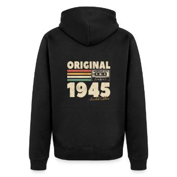 Cadeau millésime 1945, 78/79 ans - Veste à capuche bio Premium Unisexe - noir - Dos - Nico (187cm)