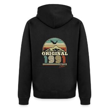 Retro '91 Birthday Delight - Unisex Premium Organic Zip Hoodie - black - Back - Nico (187cm)