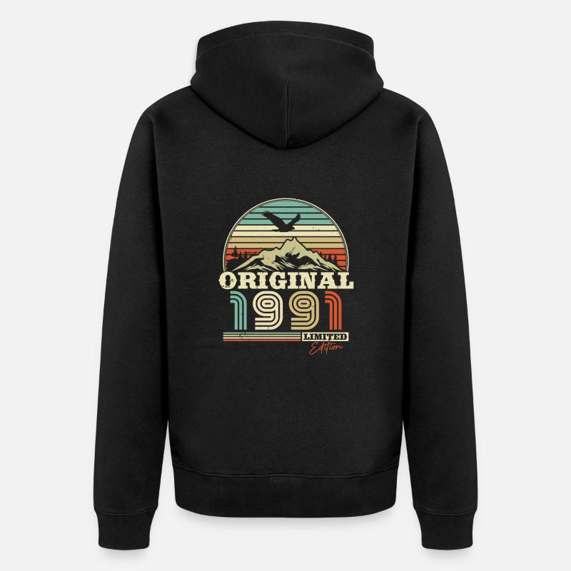 Retro '91 Birthday Delight - Unisex Premium Bio Zip Hoodie - Schwarz