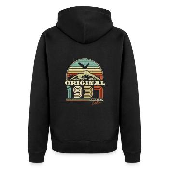 Vintage Birthday Present 1937 - Unisex Premium Organic Zip Hoodie - black - Back - Nico (187cm)