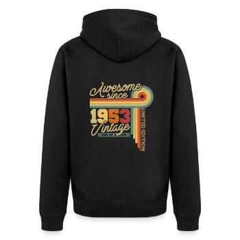 1953 Vintage Jubiläum Retro 70 Jahre - Unisex Premium Bio Zip Hoodie - Schwarz - Hinten - Nico (187cm)