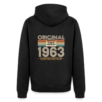 Vintage Jubilee 1963 - Édition Rétro Limitée - Veste à capuche bio Premium Unisexe - noir - Dos - Nico (187cm)