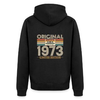 1973 Vintage Jubiläum Retro Limited Edition - Unisex Premium Bio Zip Hoodie - Schwarz - Hinten - Nico (187cm)