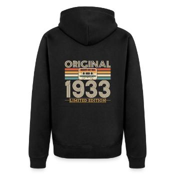 1933 Jubiläum Limited Edition 90 Jahre - Unisex Premium Bio Zip Hoodie - Schwarz - Hinten - Nico (187cm)