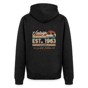 Vintage Anniversary 60 years - Unisex Premium Organic Zip Hoodie - black - Back - Nico (187cm)