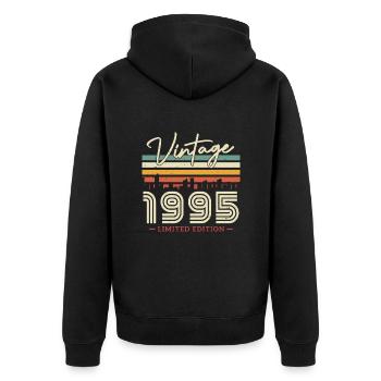 Vintage 1995 Limited Edition Geburtstagsgeschenk - Unisex Premium Bio Zip Hoodie - Schwarz - Hinten - Nico (187cm)