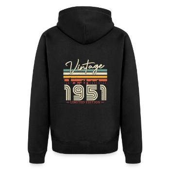 Vintage 1951 Limitierte Edition - Unisex Premium Bio Zip Hoodie - Schwarz - Hinten - Nico (187cm)