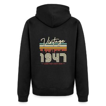 Millésime 1947 - Cadeau d’anniversaire 76/77 ans - Veste à capuche bio Premium Unisexe - noir - Dos - Nico (187cm)