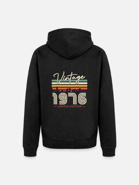 Regalo de cumpleaños vintage 1976 - Chaqueta con capucha prémium ecológica unisex - negro