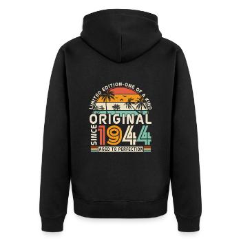 Vintage Original since 1944 79/80 years - Unisex Premium Organic Zip Hoodie - black - Back - Nico (187cm)