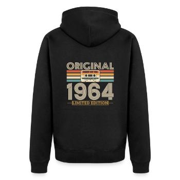Einzigartiges Geschenk 1964 Geburtstag - Unisex Premium Bio Zip Hoodie - Schwarz - Hinten - Nico (187cm)