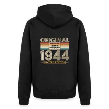 Unique birthday present 1944 79/80 years - Unisex Premium Organic Zip Hoodie - black - Back - Nico (187cm)