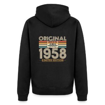 Cadeau d’anniversaire original 1958, 65/66 ans - Veste à capuche bio Premium Unisexe - noir - Dos - Nico (187cm)