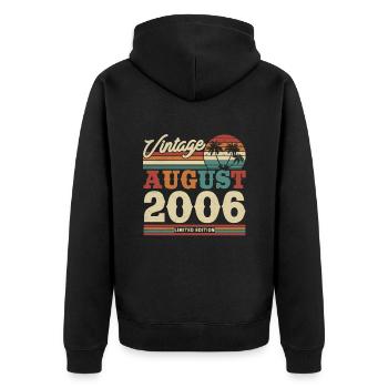 Vintage Geburtstagsgeschenk August 2006 - Unisex Premium Bio Zip Hoodie - Schwarz - Hinten - Nico (187cm)