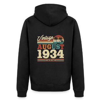 Cadeau d’anniversaire vintage août 1934 - Veste à capuche bio Premium Unisexe - noir - Dos - Nico (187cm)