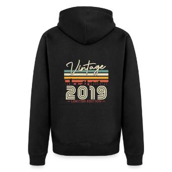 Cadeau Vintage 2019 4/5 J. - Veste à capuche bio Premium Unisexe - noir - Dos - Nico (187cm)